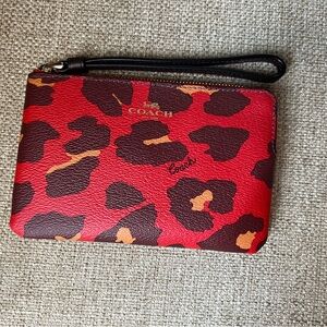 NWT Coach New York Red Animal Print Wristlet